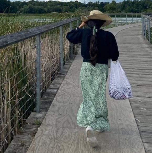 Cute and girly floral print green summer maxi dress - Picture 1 of 4